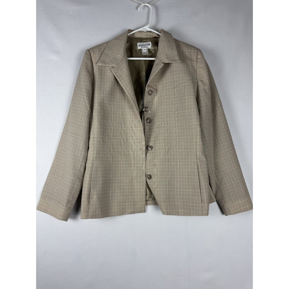 NWOT Pendleton Blazer Womens 16 Plaid Virgin Wool 4 Button Single‎ Breasted